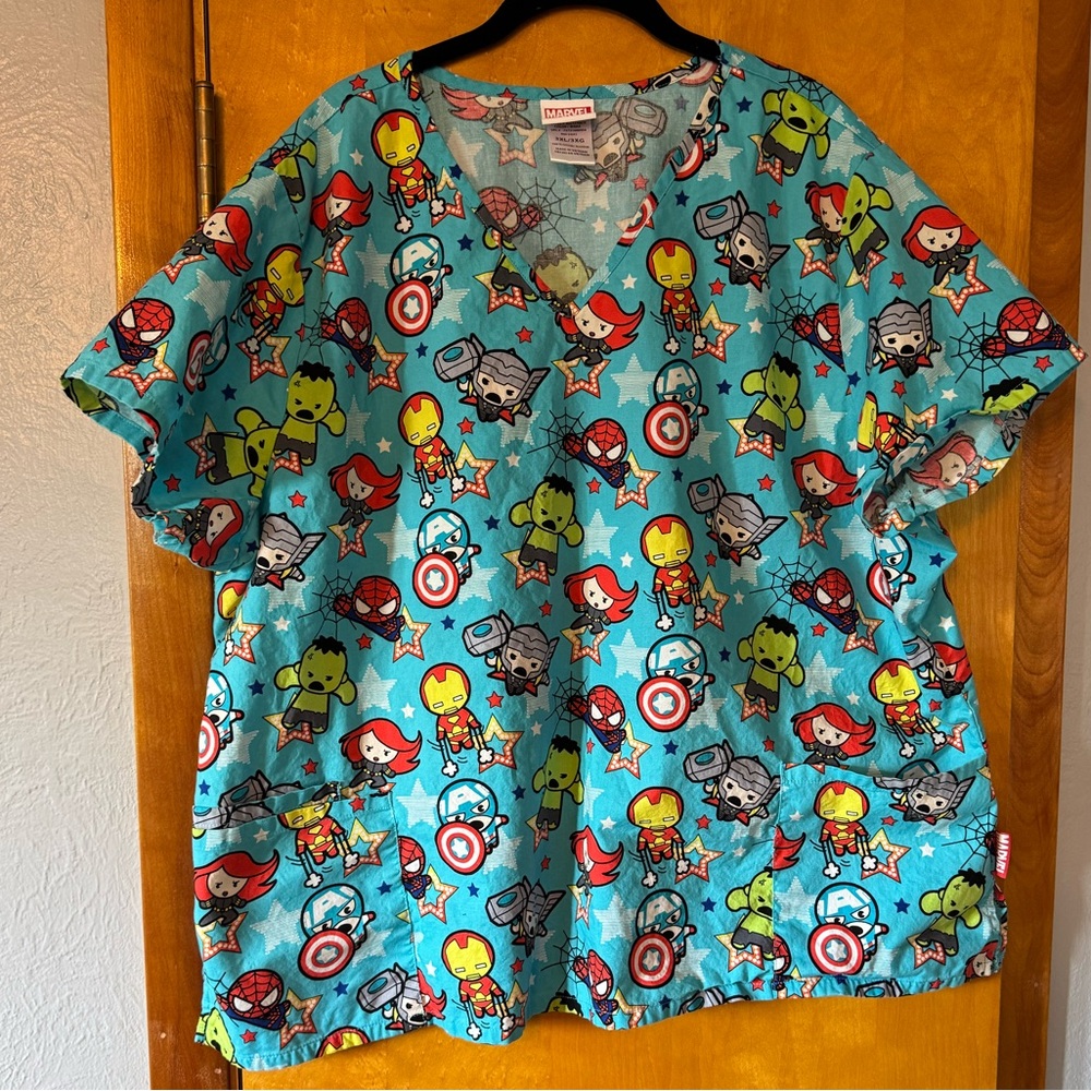 Marvel Character Print Top with Blue and Red Accents